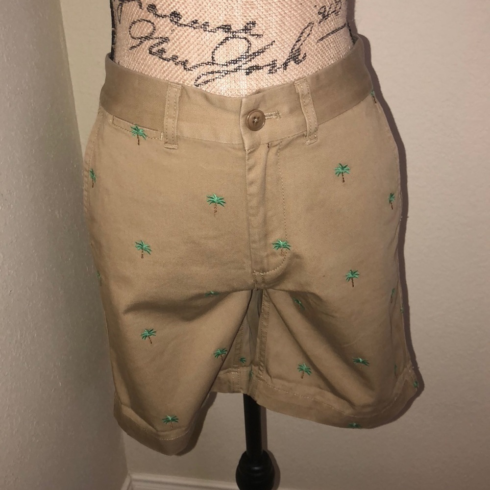 J.Crew Chino Palm Tree Embroidered Khaki Shorts Size 00 Cotton Summer